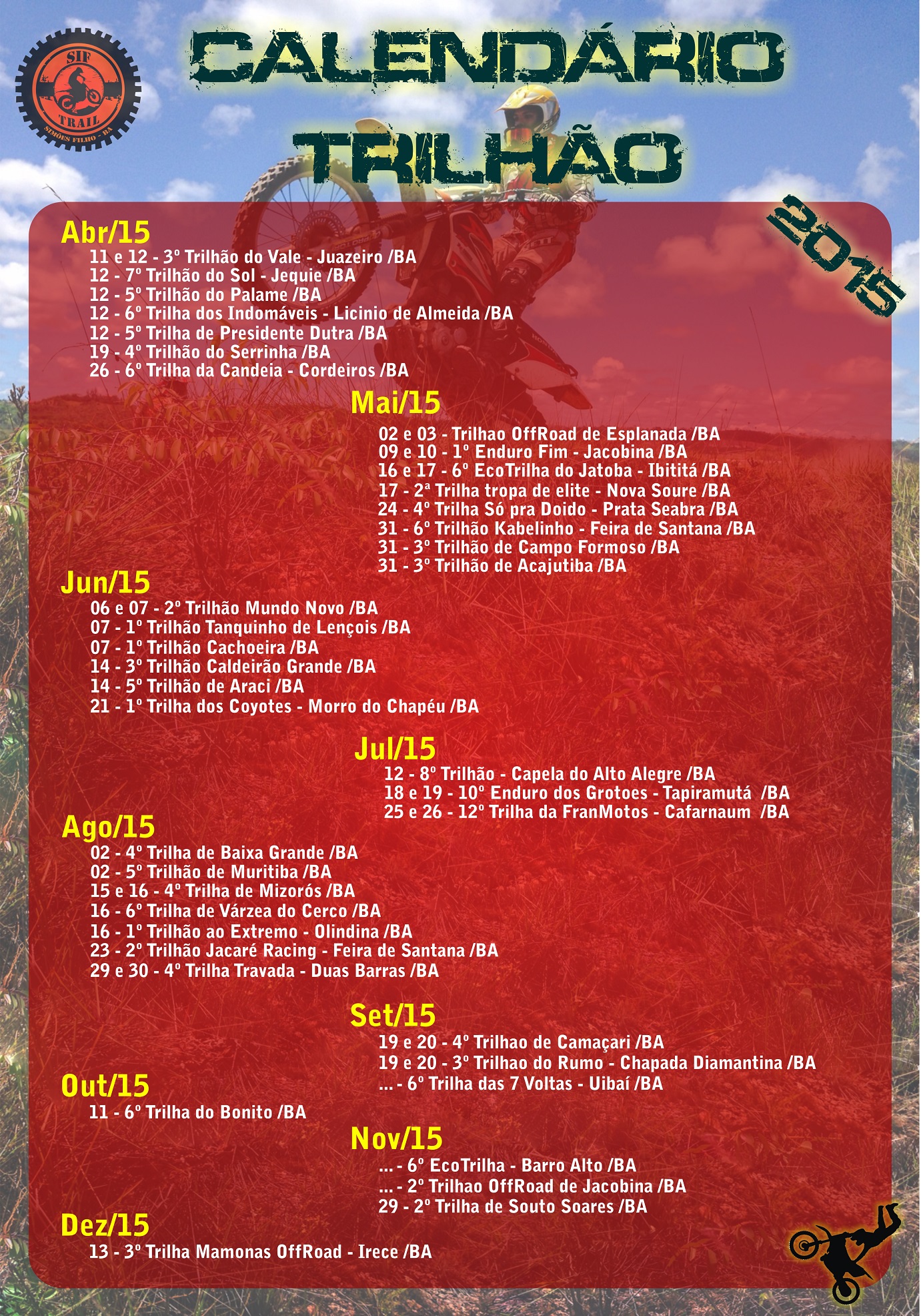 Calendário trilhas 2015 - BA